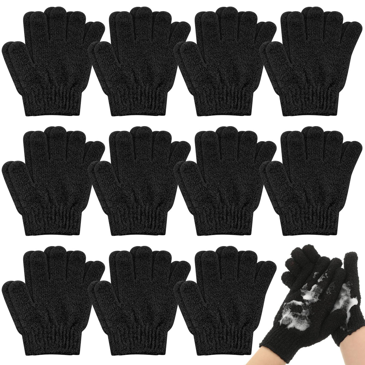Ramede 30 Pair Exfoliating Gloves Double Sided Nylon Scrubbers, Black