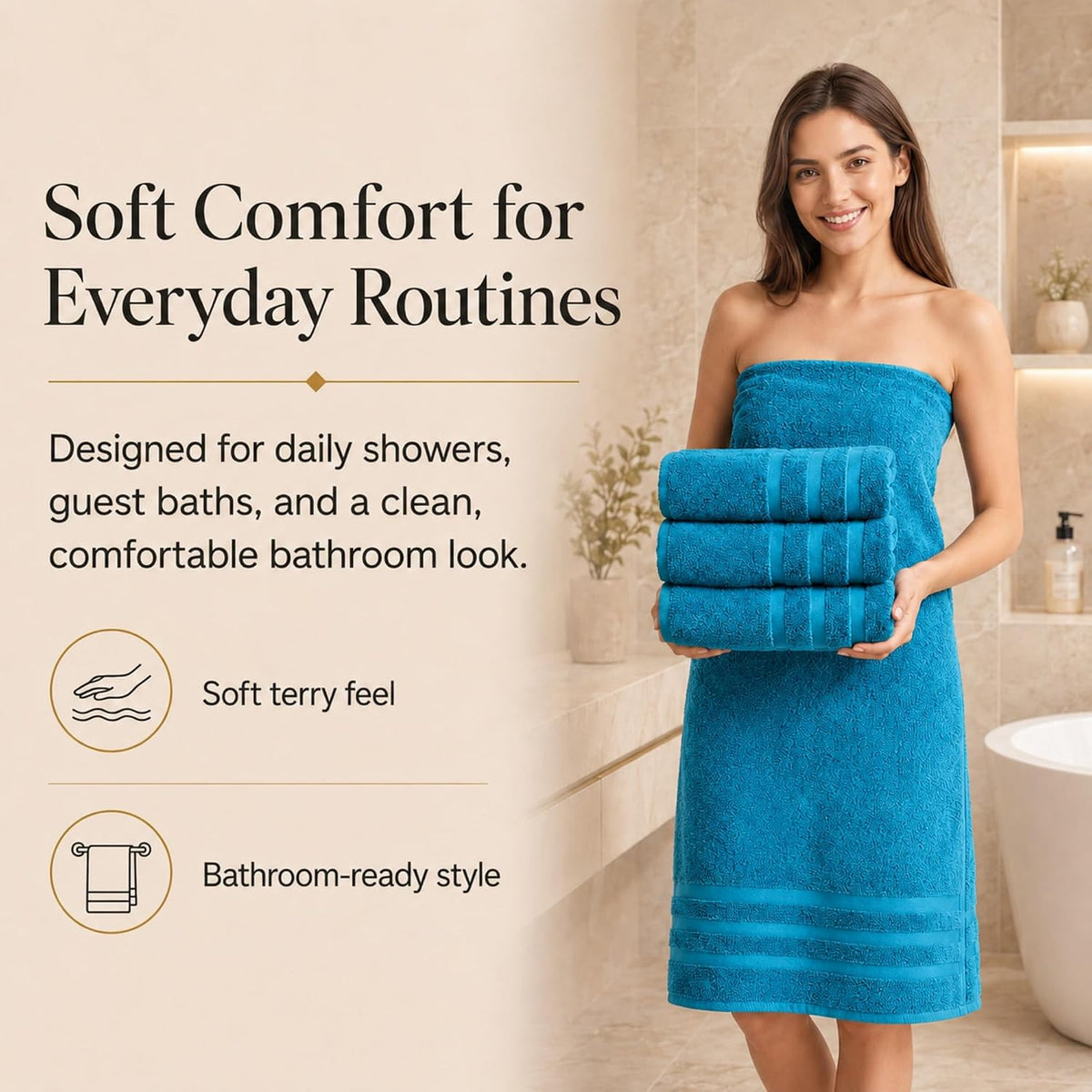 Velqora Large 100% Cotton Bath Towels 2 Pack, 30x60 in, Blue