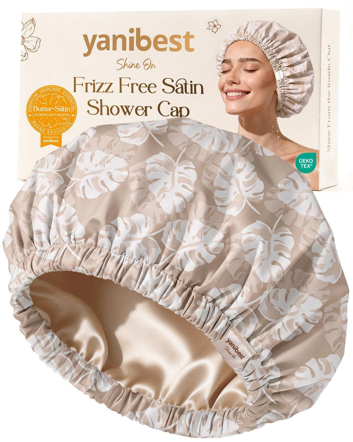 Yanibest Satin Lined Shower Cap, Reusable Waterproof Shower Caps for Women