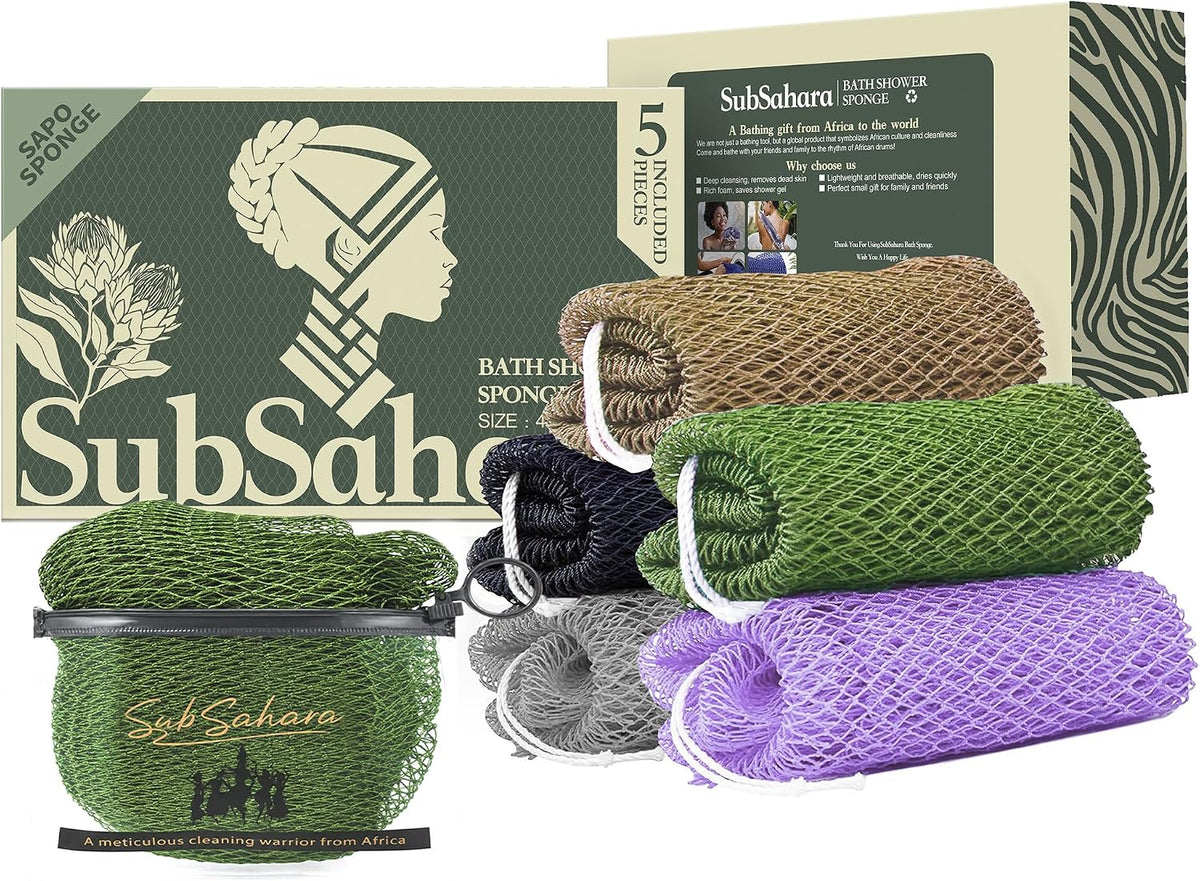 SubSahara African Net Sponge, 2 Pack 45-Inch Exfoliating Body Scrubber