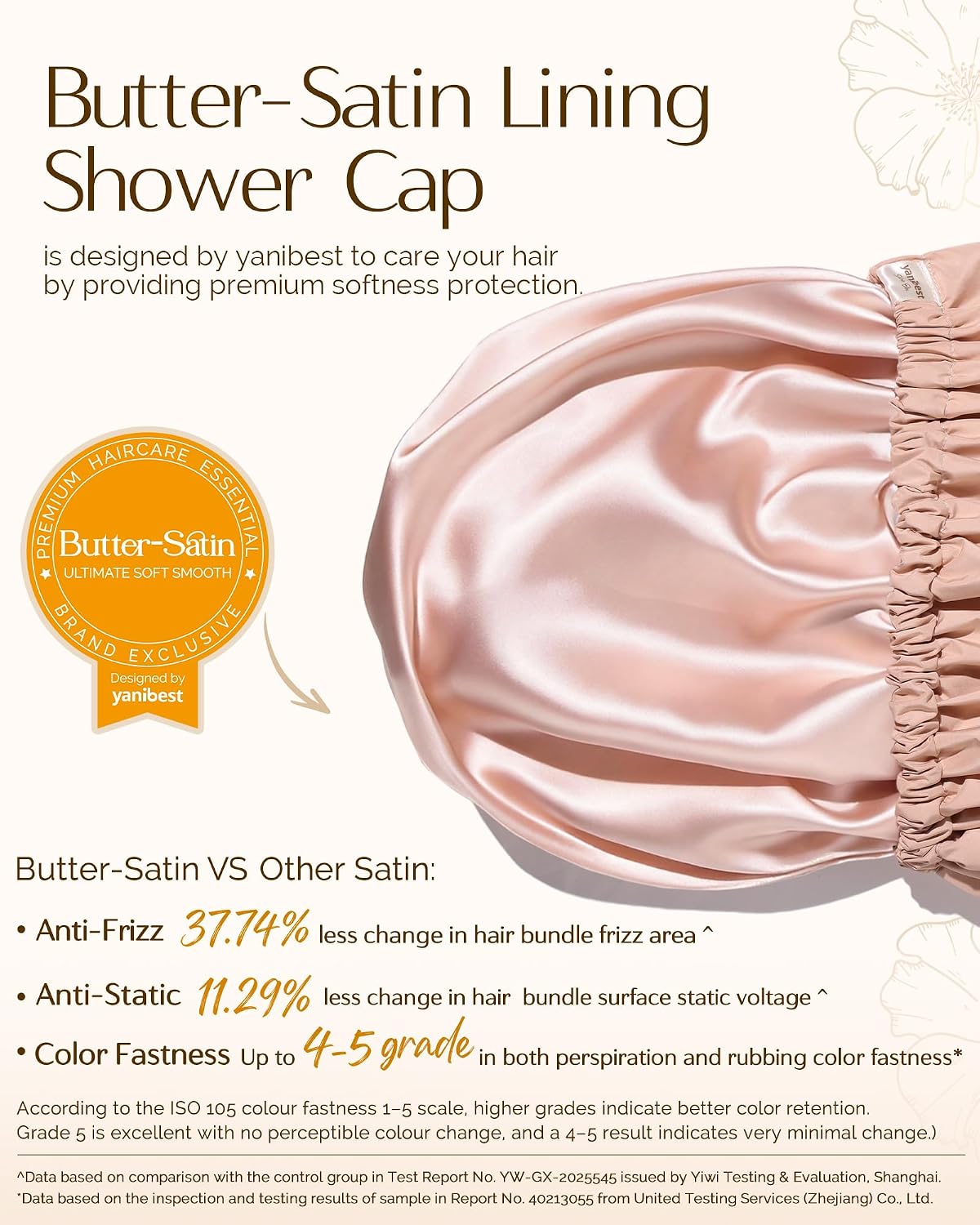 Yanibest Satin Lined Shower Cap, Reusable Waterproof Shower Caps for Women