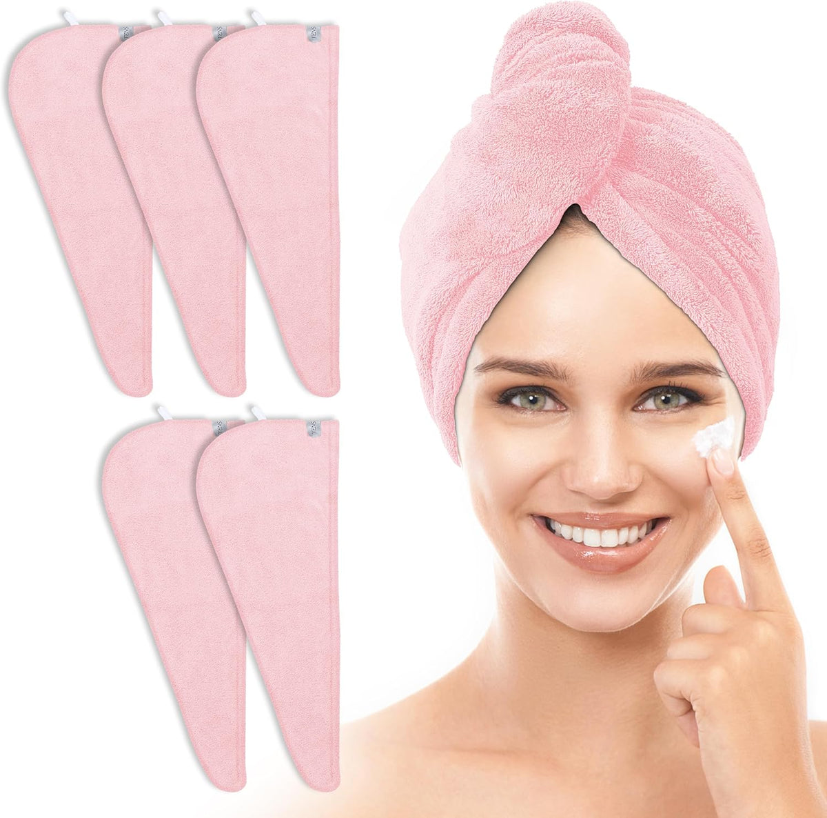 TENSTARS Hair Towel Wrap for All Hair Types, 5 Pack Microfiber Turban