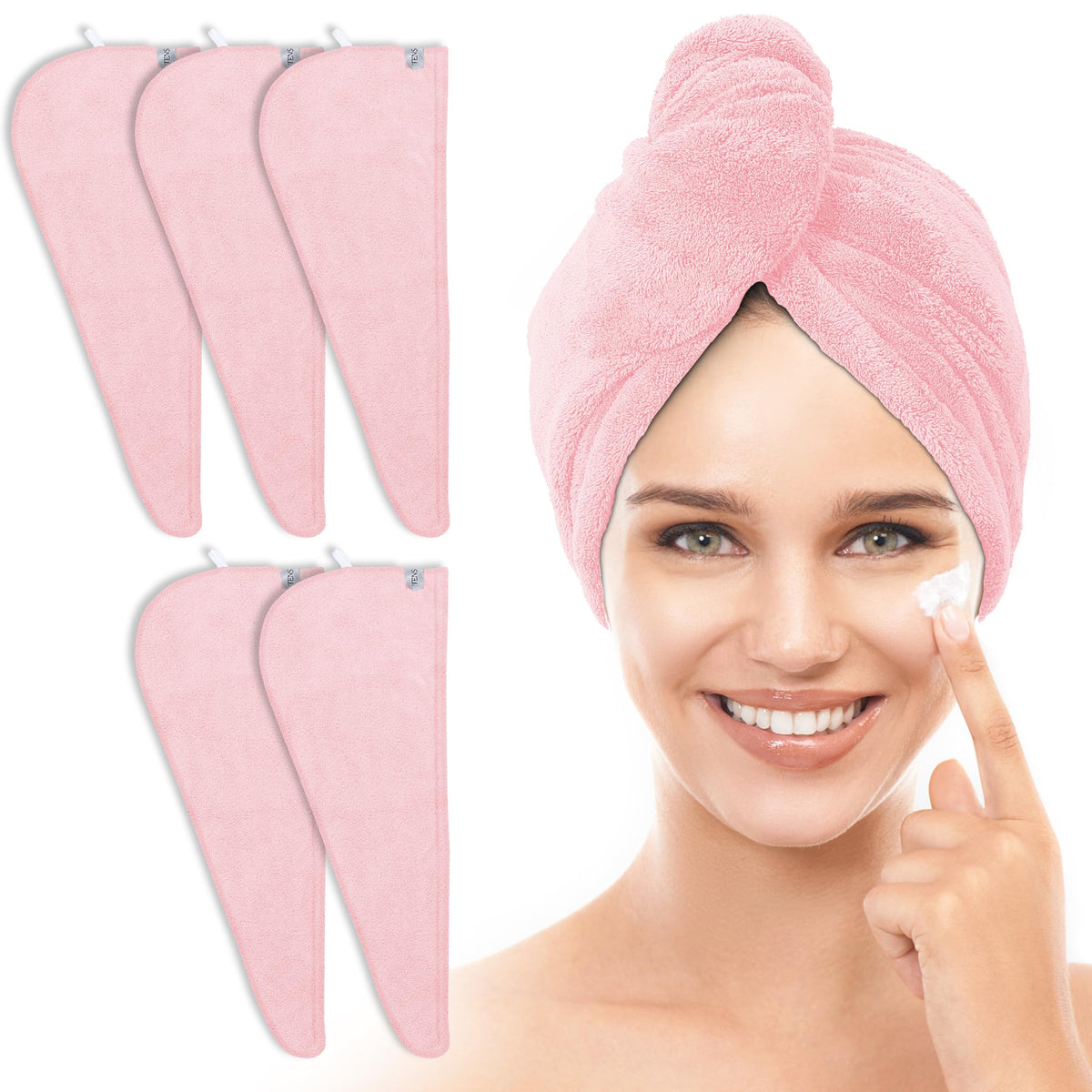 TENSTARS Hair Towel Wrap for All Hair Types, 5 Pack Microfiber Turban