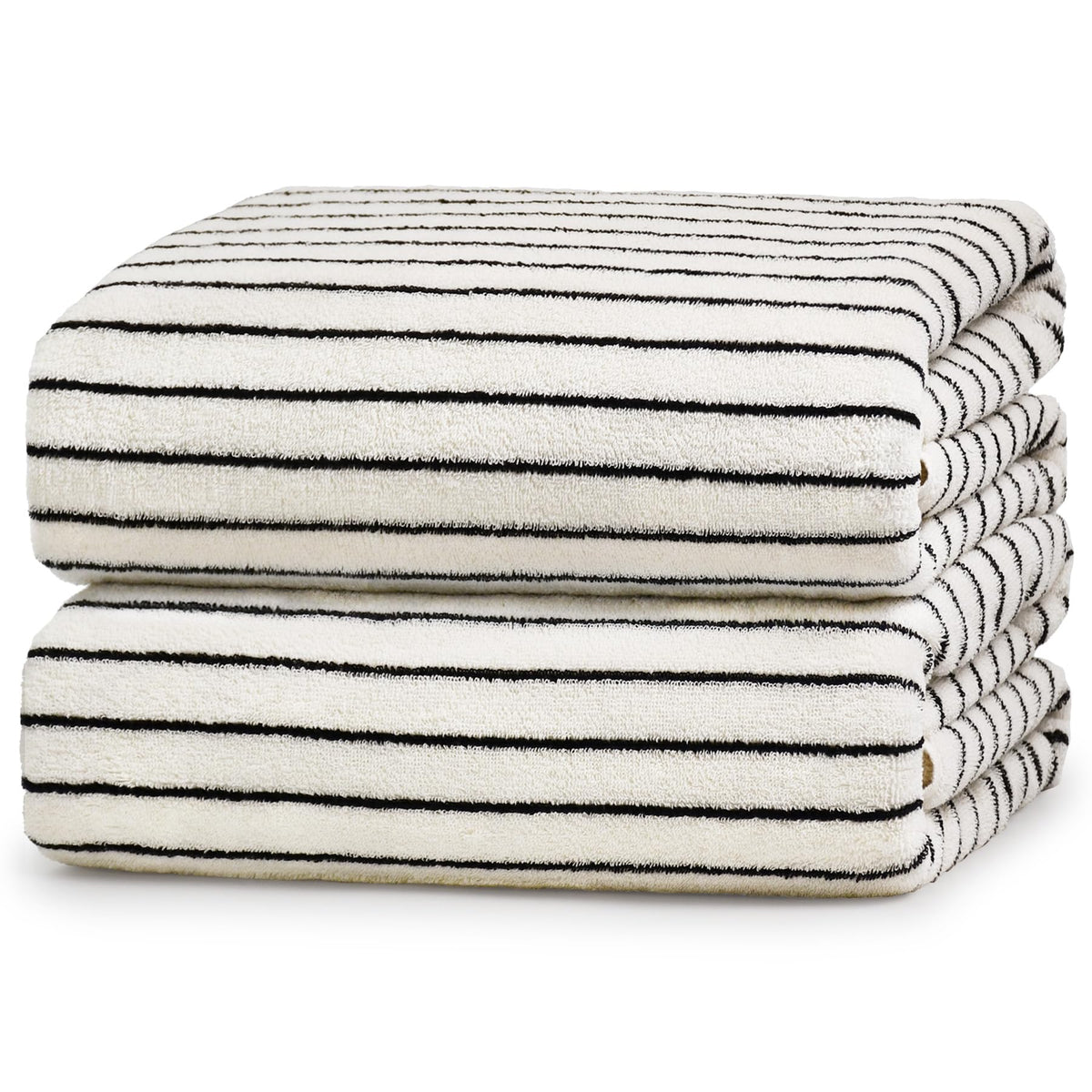 Navy Blue Bath Towels Set of 2, Striped Towels for Bathroom, Pool & Shower
