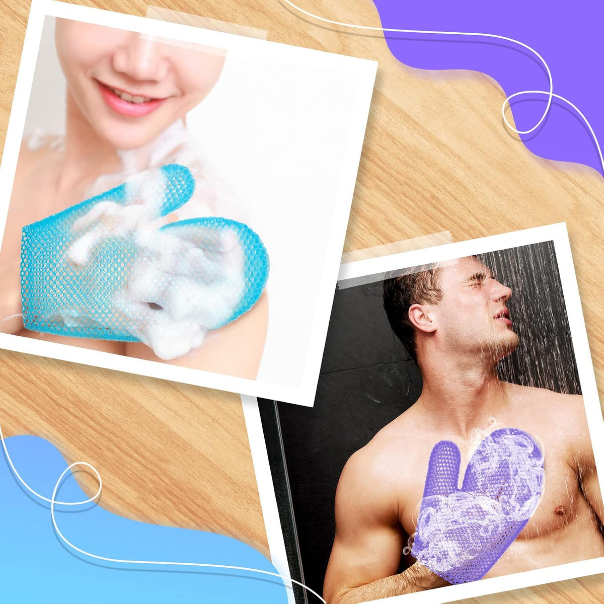 Karenhi 2 Pcs Honeycomb Bath Mitt Exfoliating Glove,Blue,Purple