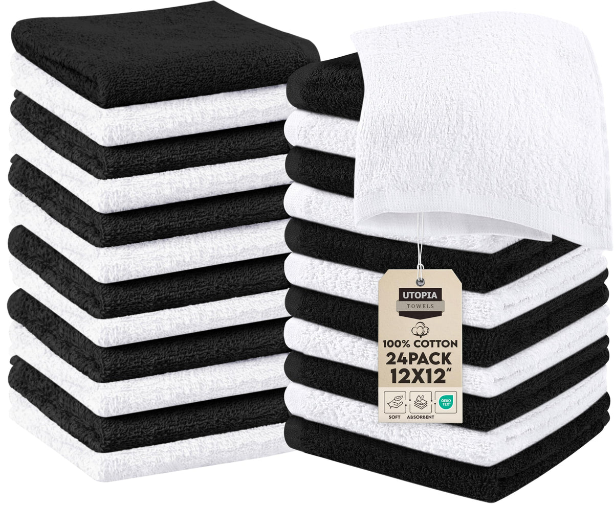 Utopia Towels 24 Pack Washcloths, 12x12 in, 100% Cotton, Grey