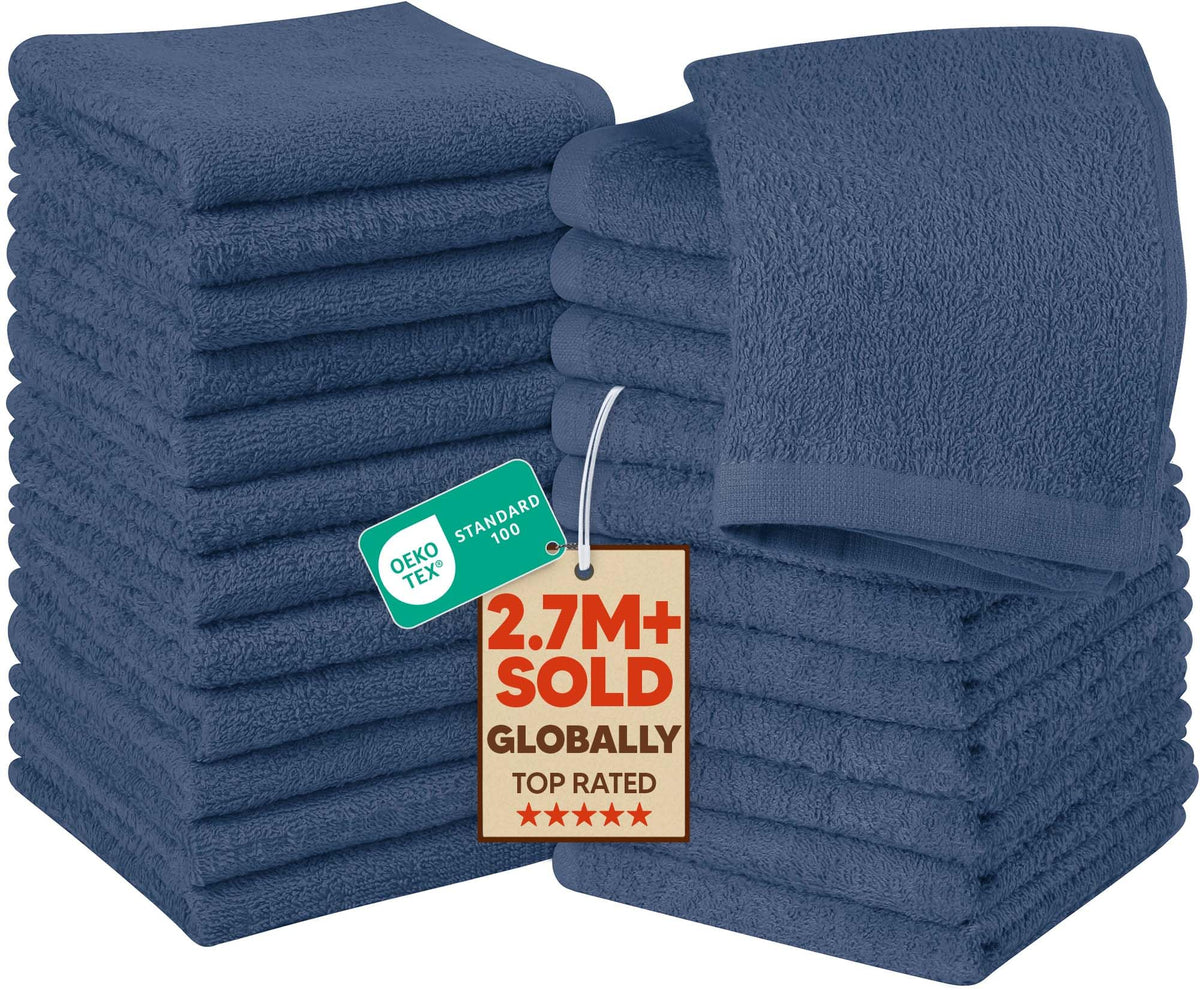 Utopia Towels 24 Pack Washcloths, 12x12 in, 100% Cotton, Grey