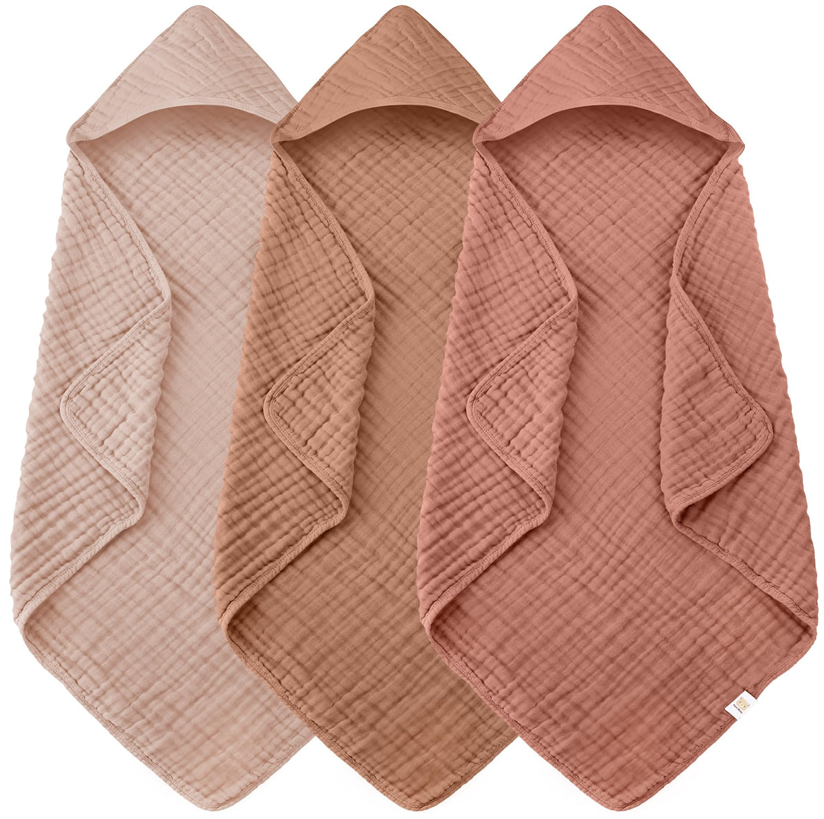 Ease Cubs 3-Pack Muslin Hooded Baby Towels, 100% Cotton, Ultra-Soft & Absorbent Baby Bath Towels with Hood for Babies, Infant, Toddler and Newbron (Grey and Navy Blue Series,32" x 32")