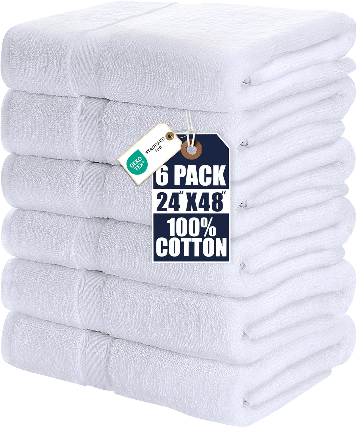 Utopia Towels 6 Pack Medium Bath Towels, 24x48 in, 100% Cotton, White