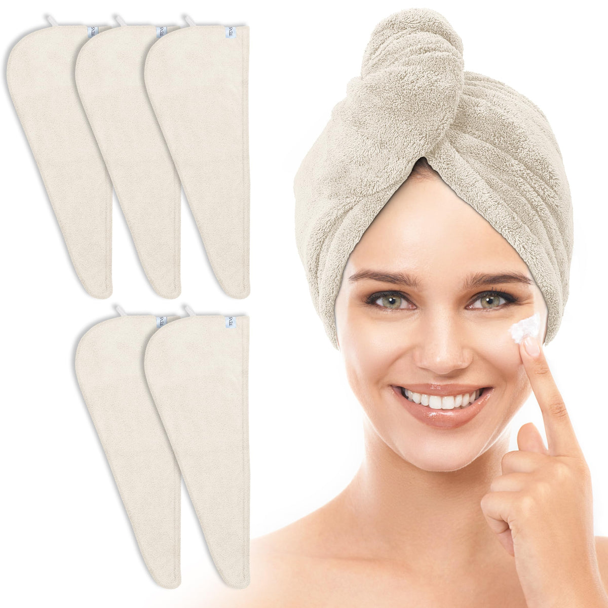 TENSTARS Hair Towel Wrap for All Hair Types, 5 Pack Microfiber Turban