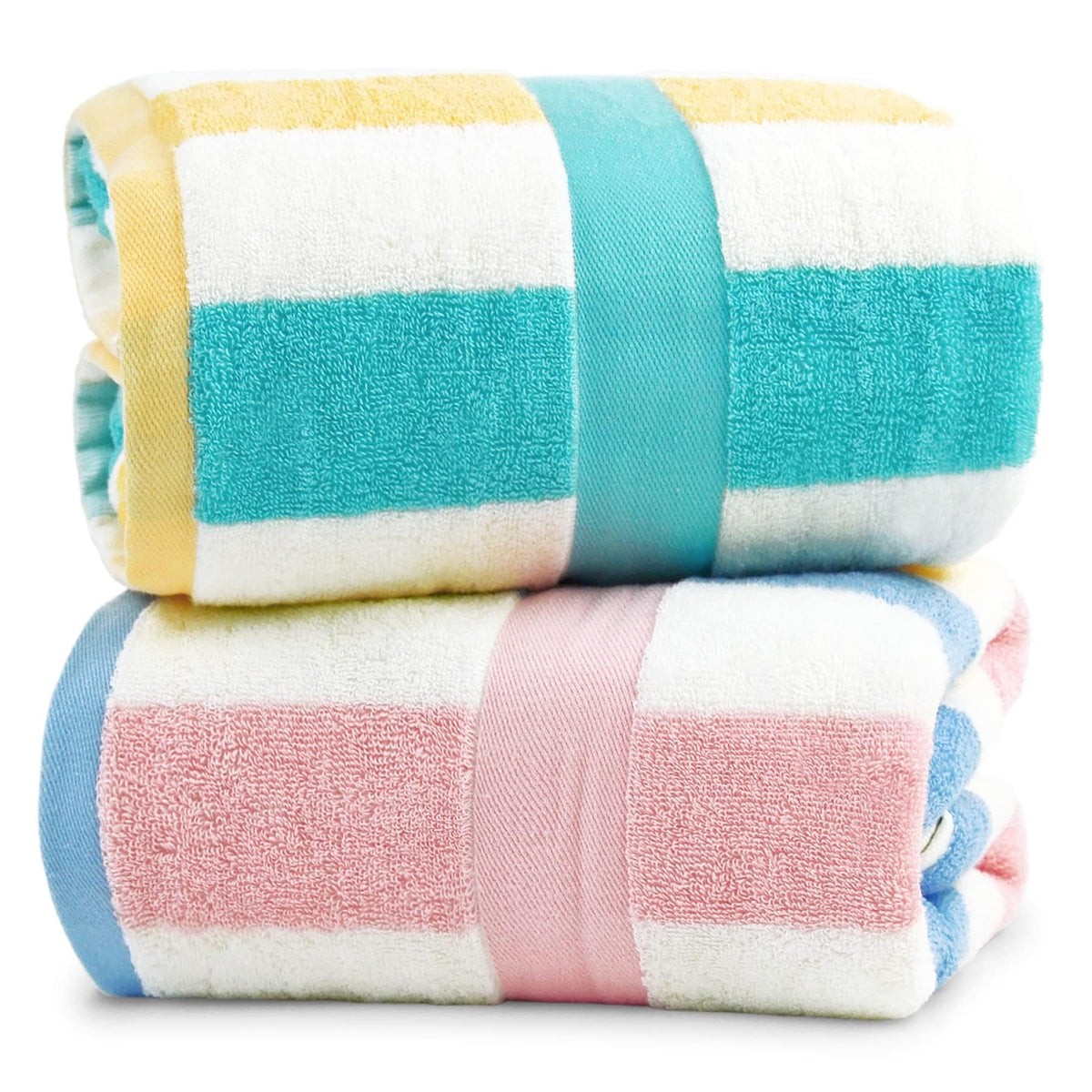 Navy Blue Bath Towels Set of 2, Striped Towels for Bathroom, Pool & Shower