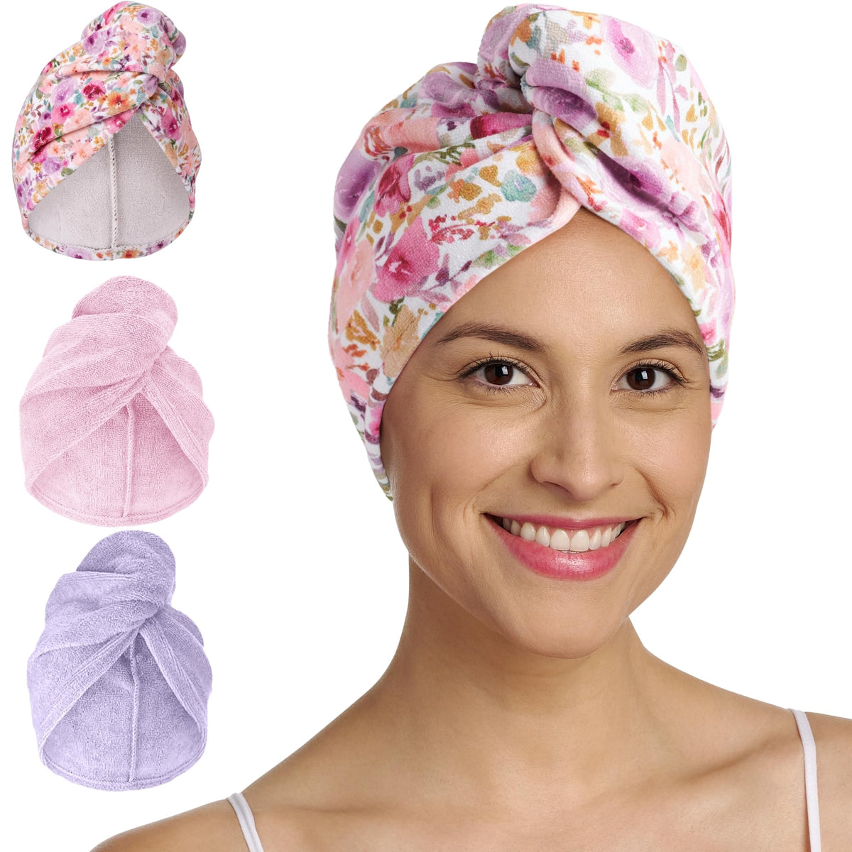 Turbie Twist Microfiber Hair Towel, Grey & Light Pink (2 Pack)