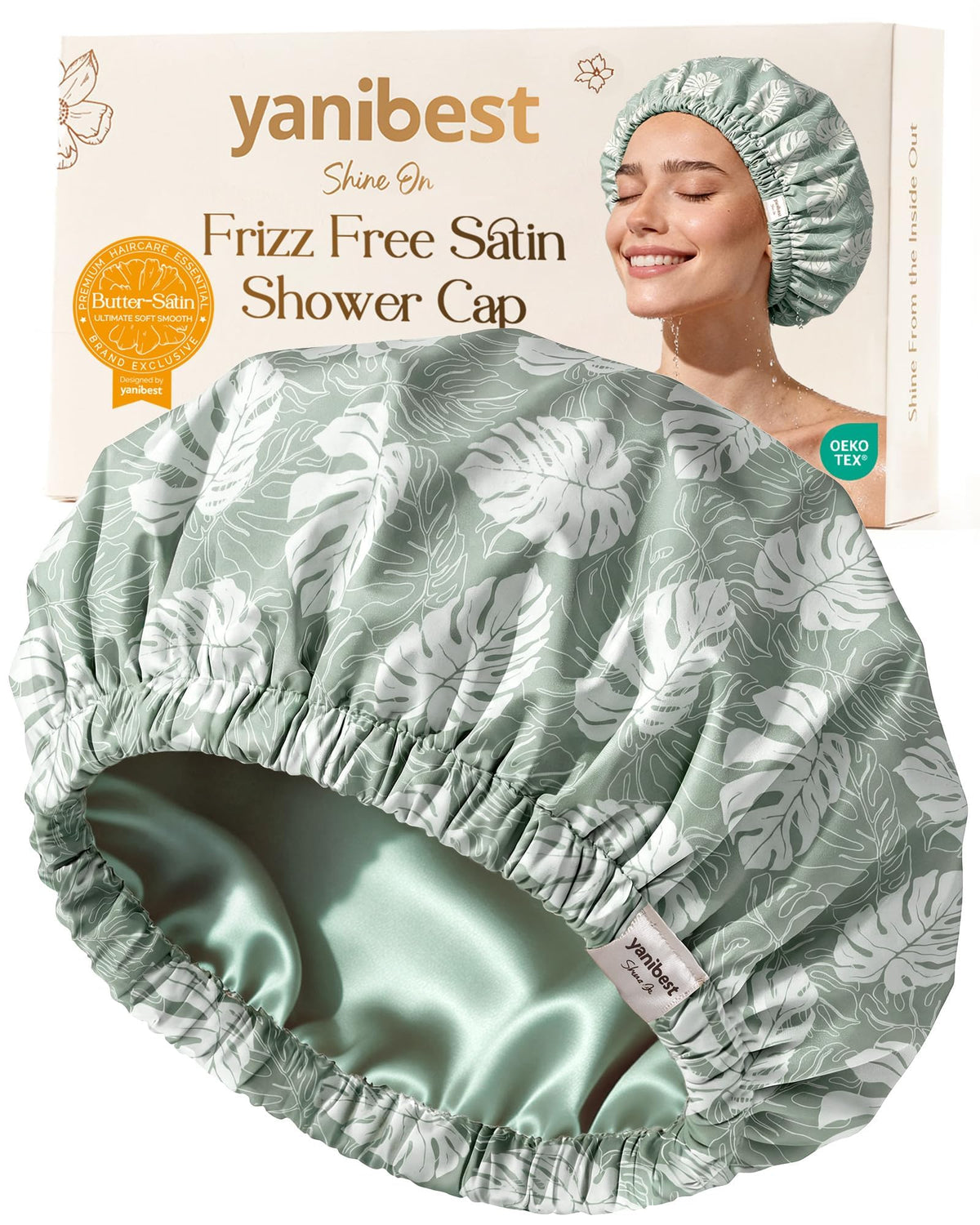 Yanibest Satin Lined Shower Cap, Reusable Waterproof Shower Caps for Women