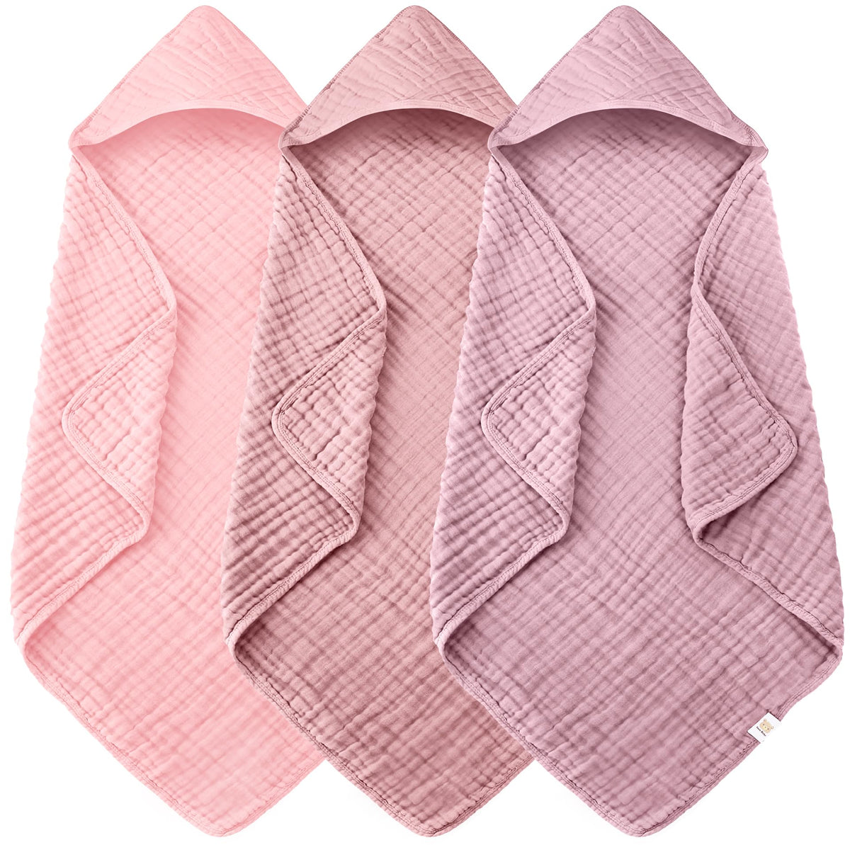 Ease Cubs 3-Pack Muslin Hooded Baby Towels, 100% Cotton, Ultra-Soft & Absorbent Baby Bath Towels with Hood for Babies, Infant, Toddler and Newbron (Grey and Navy Blue Series,32" x 32")