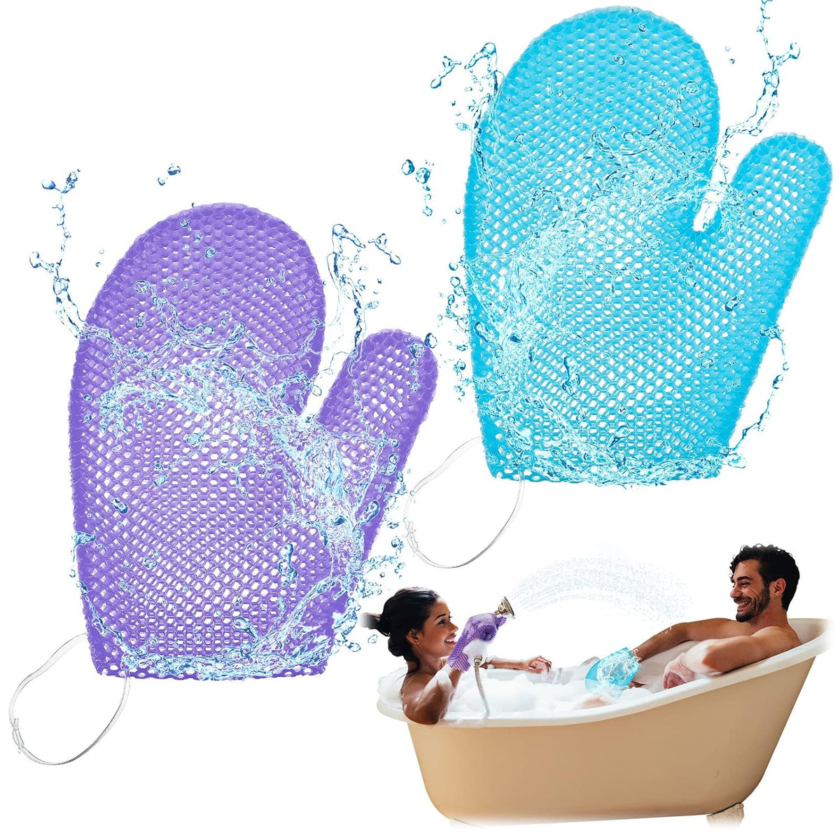 Karenhi 2 Pcs Honeycomb Bath Mitt Exfoliating Glove,Blue,Purple