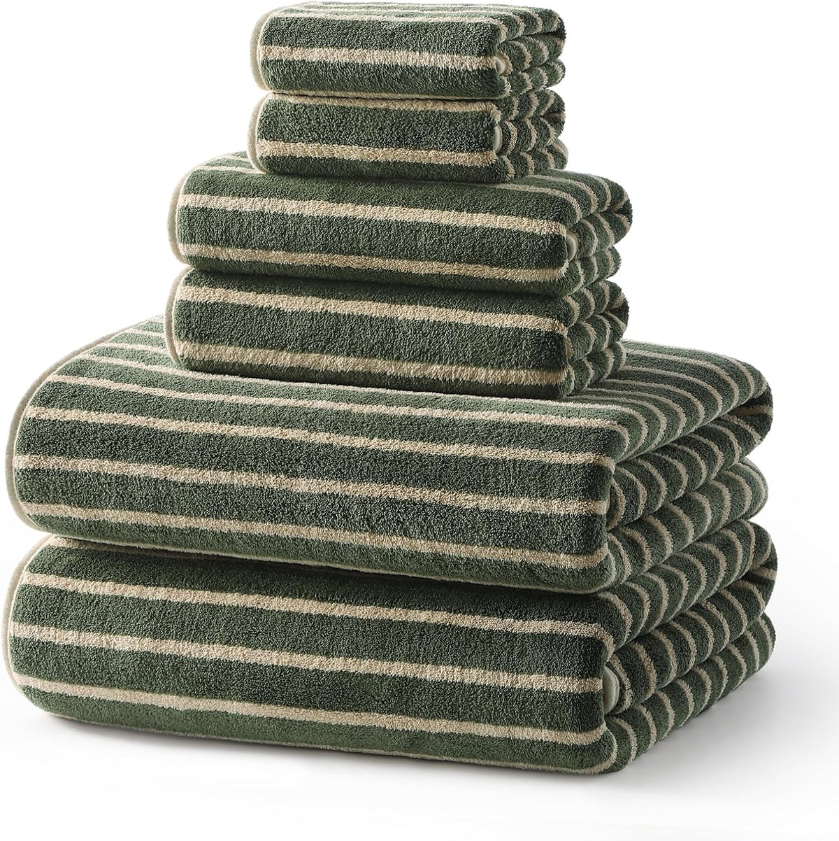ecolook Striped Microfiber Bathroom Towel Set, Lightweight-Green