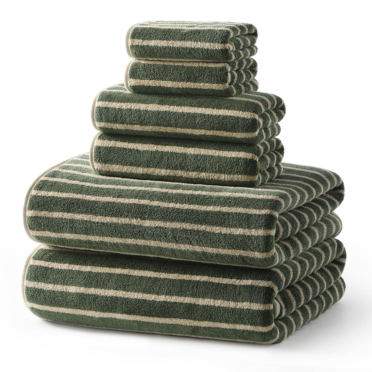 ecolook Striped Microfiber Bathroom Towel Set, Lightweight-Green