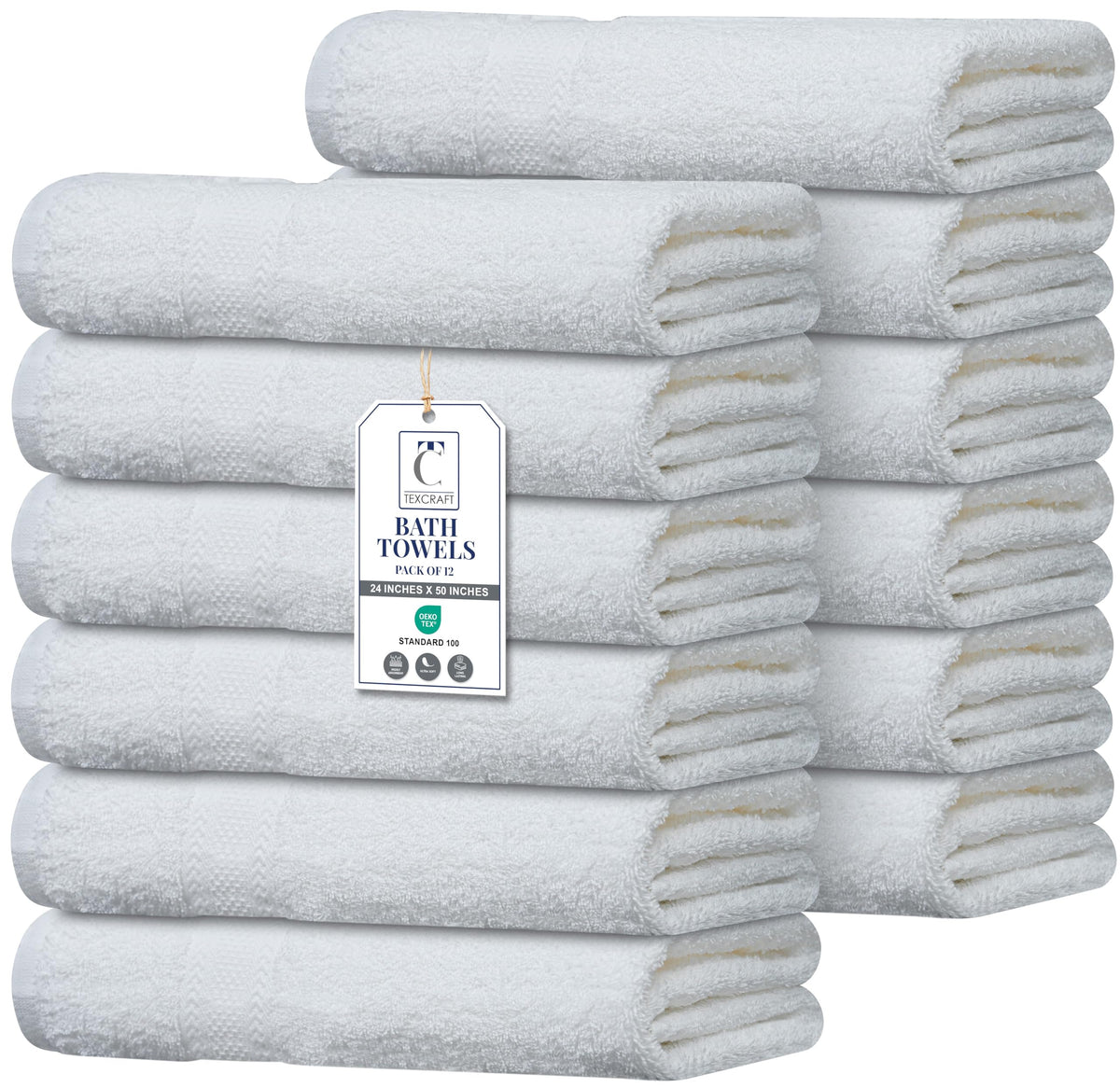 TEXCRAFT Large Bath Towels Set of 6 – 100% Cotton Terry – 24" x 50" – Quick Dry, Soft & Highly Absorbent – Beige Towels for Bathroom, Gym, Spa, Pool & Daily Use