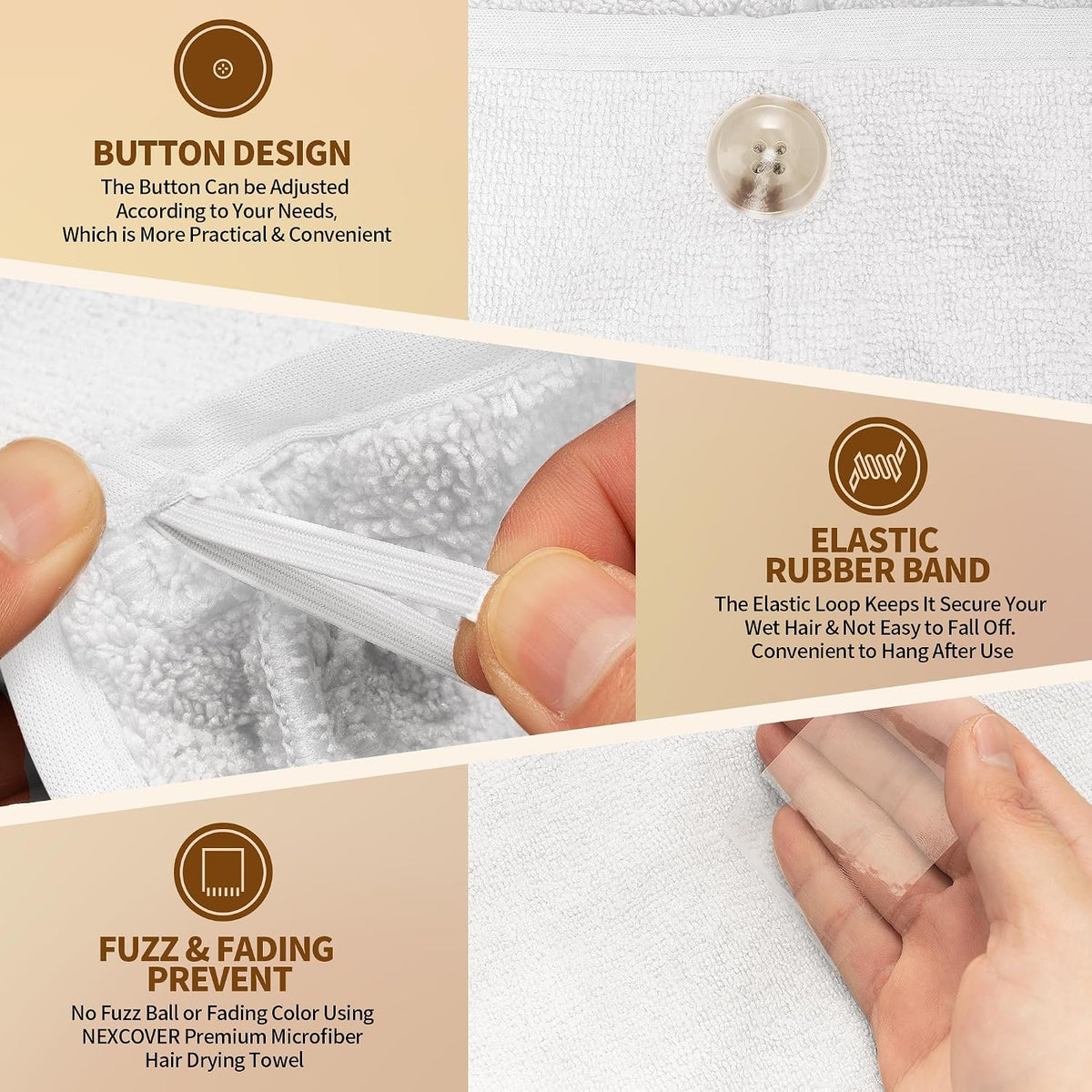 NEXCOVER Hair Towel Microfiber, 2 Pack White 9.8 inch X 25.5 inch Hair Wrap,Ultra Absorbent Hair Turbans,Fast Drying Head Towels for Women Wet Hair,Long,Curly,Thick,Frizzy Hair