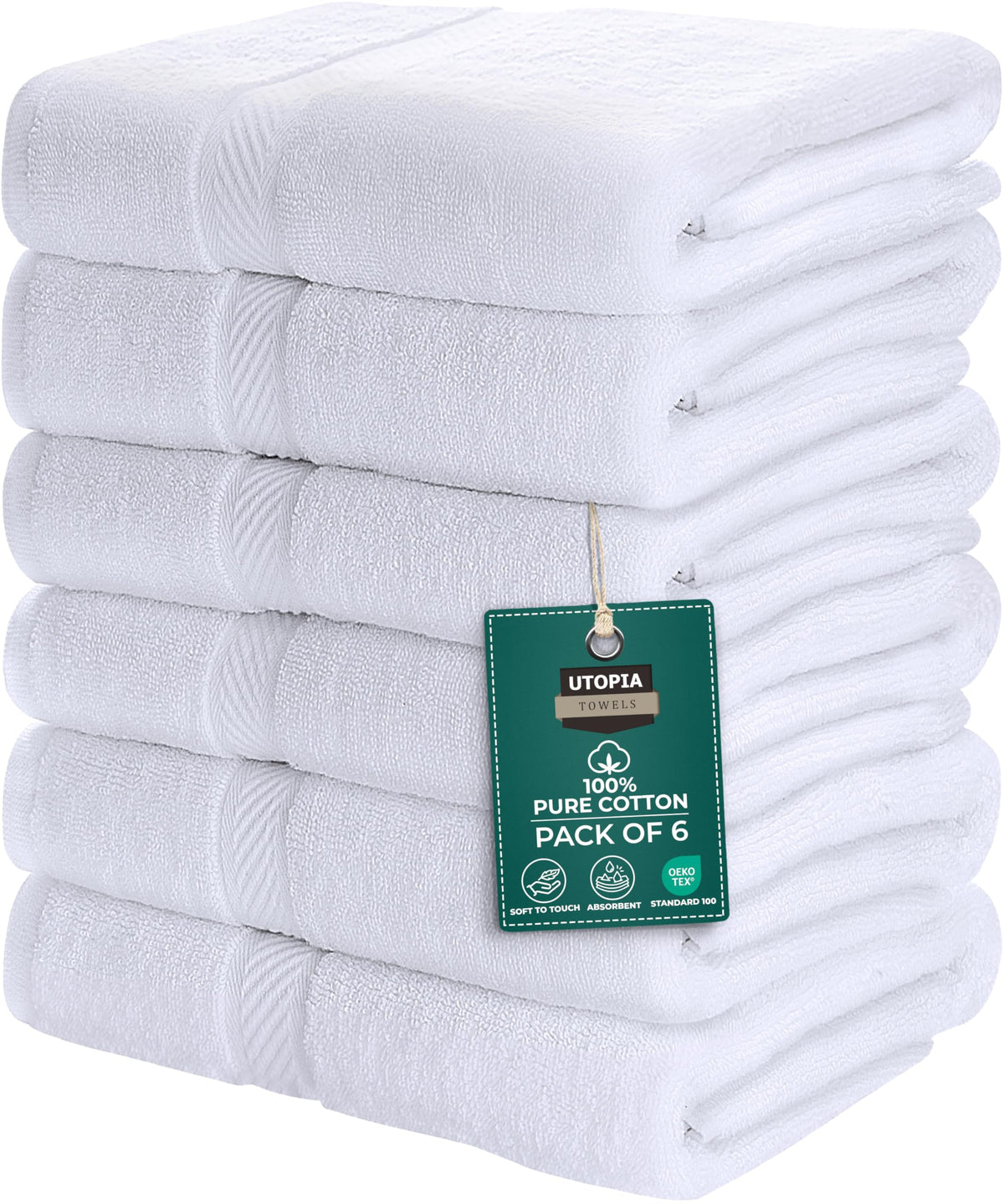 Utopia Towels 6 Pack Medium Bath Towels, 24x48 in, 100% Cotton, White