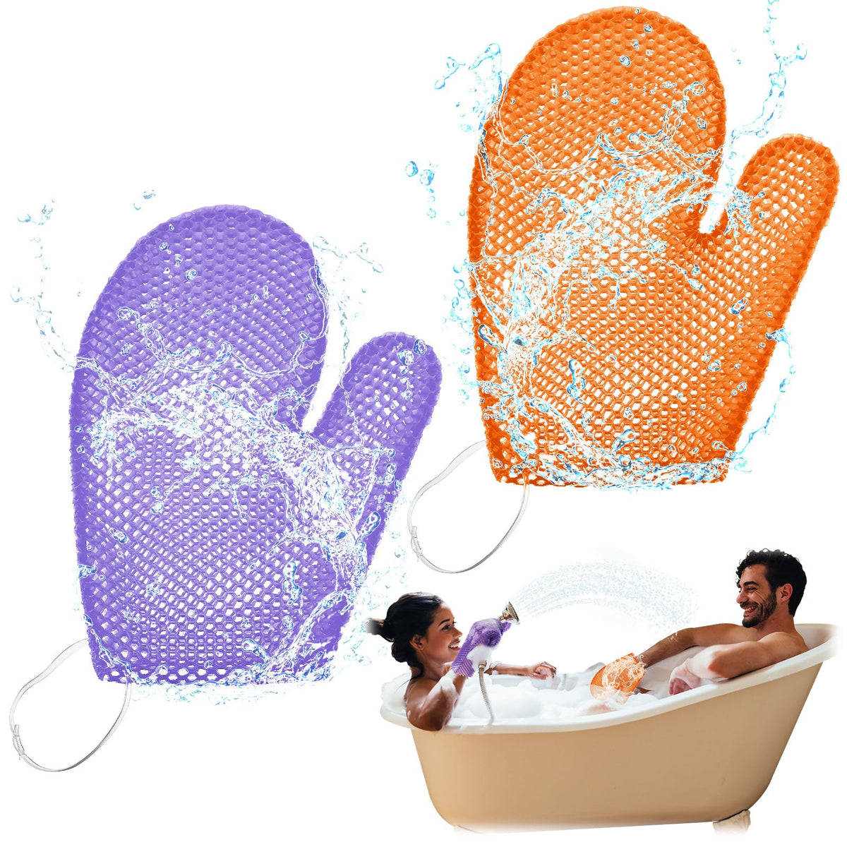 Karenhi 2 Pcs Honeycomb Bath Mitt Exfoliating Glove,Blue,Purple