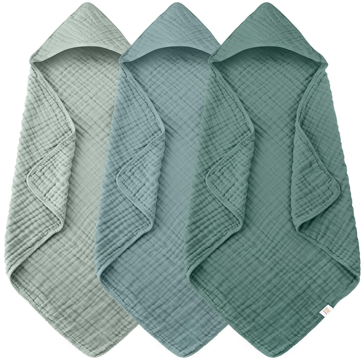 Ease Cubs 3-Pack Muslin Hooded Baby Towels, 100% Cotton, Ultra-Soft & Absorbent Baby Bath Towels with Hood for Babies, Infant, Toddler and Newbron (Grey and Navy Blue Series,32" x 32")
