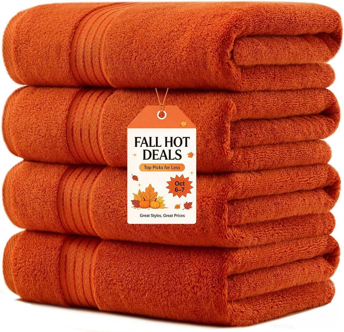 COZYART Luxury Bath Towels 4 PCS, 27x54 650 GSM Turkish Cotton Burnt Orange