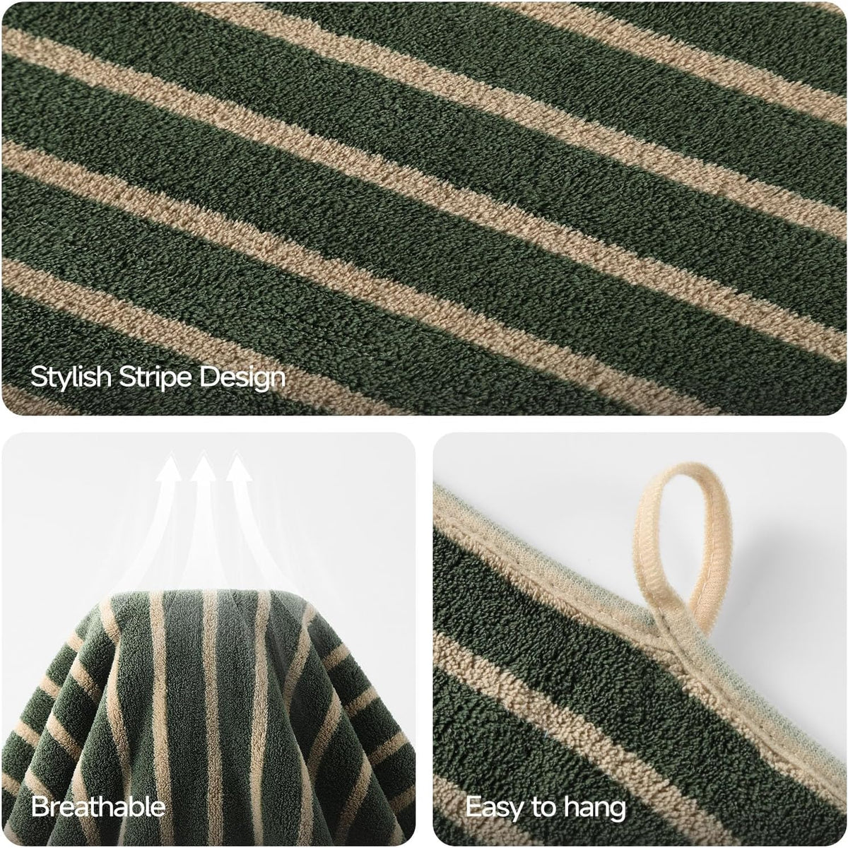 ecolook Striped Microfiber Bathroom Towel Set, Lightweight-Green