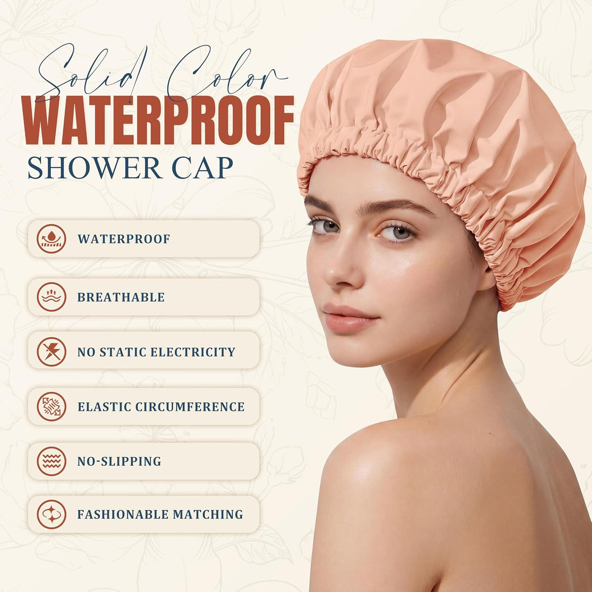 Shower Cap for Women, Reusable Waterproof Long Hair Bonnet
