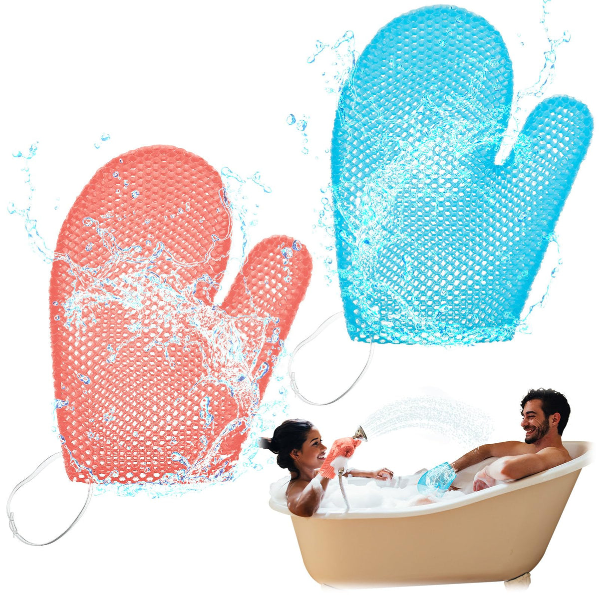Karenhi 2 Pcs Honeycomb Bath Mitt Exfoliating Glove,Blue,Purple