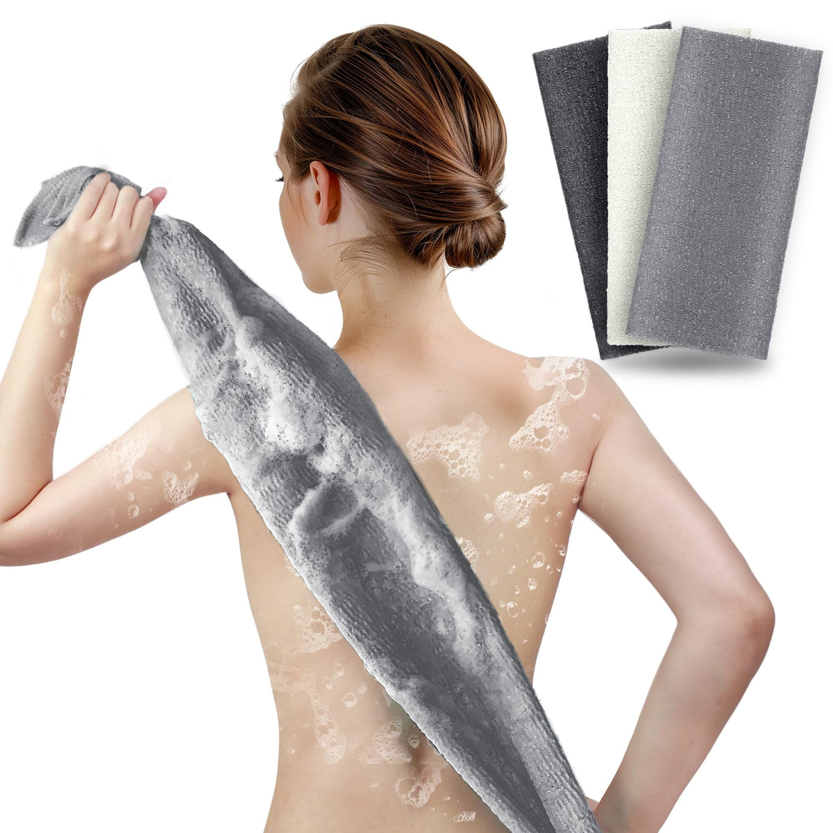 ARCH&M Exfoliating Washcloth & Japanese Shower Towel, 3 Pack, Body Scrubber