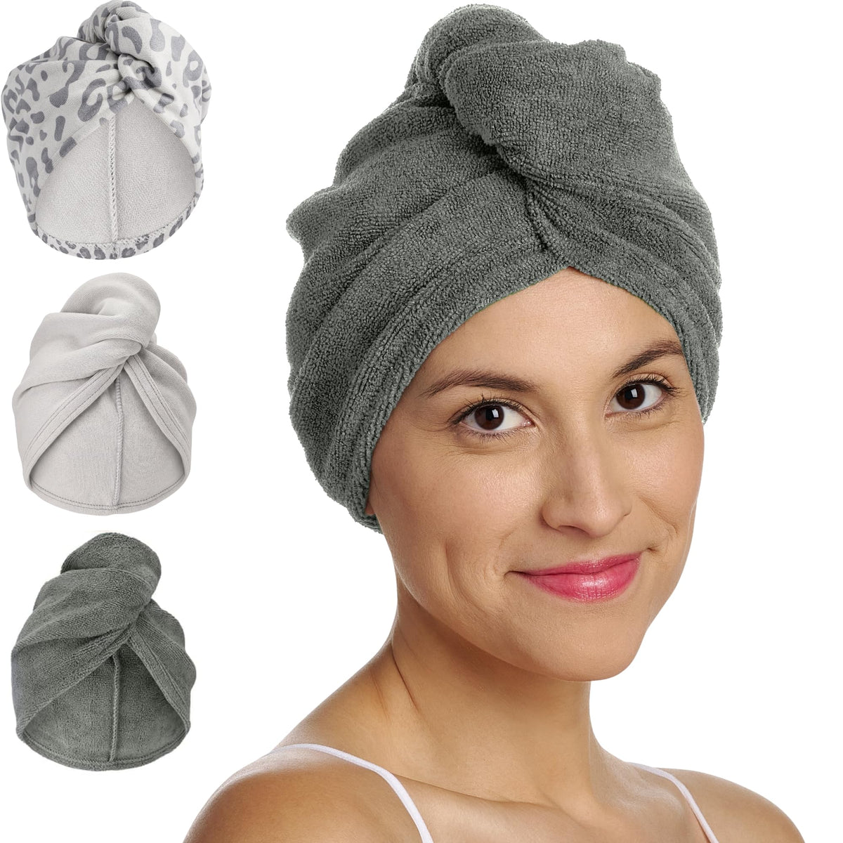 Turbie Twist Microfiber Hair Towel, Grey & Light Pink (2 Pack)
