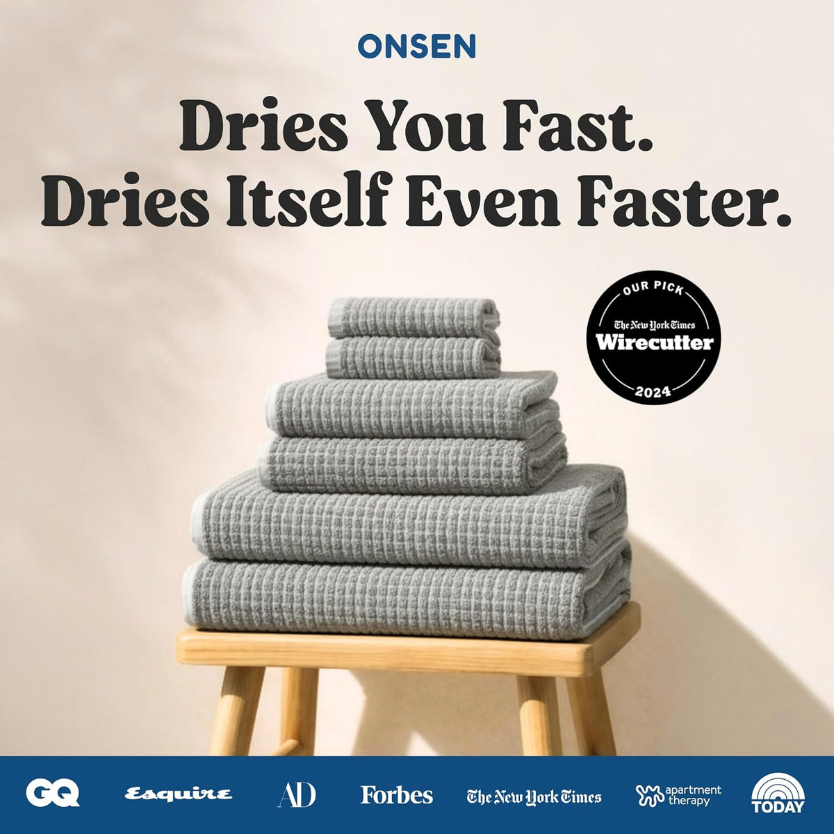 ONSEN Sculpted Terry Bath Towels - Grey Fog, 2X Bath Towel