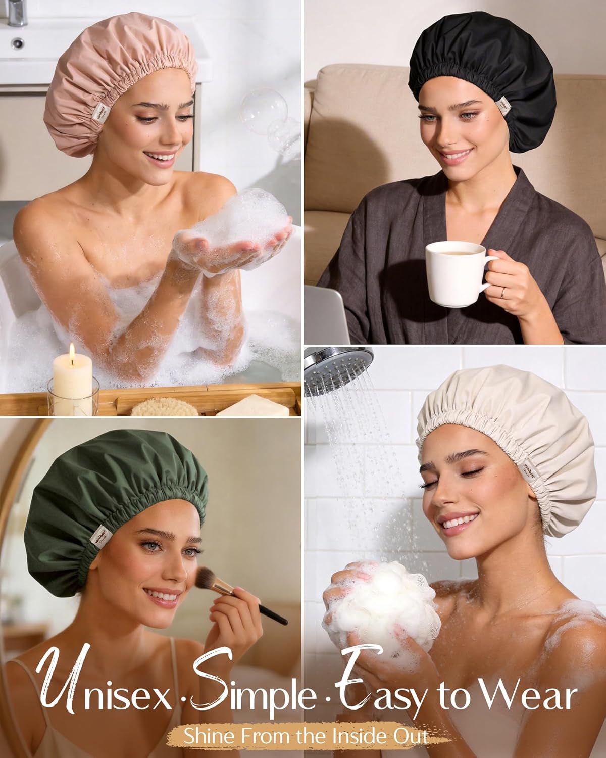 Yanibest Satin Lined Shower Cap, Reusable Waterproof Shower Caps for Women