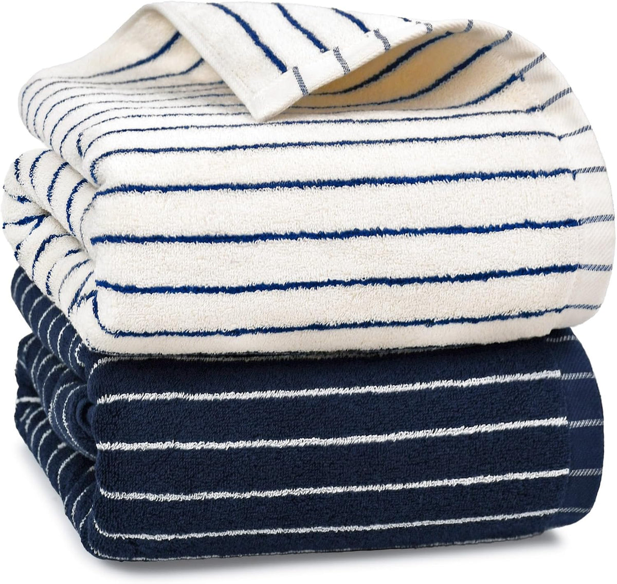 Navy Blue Bath Towels Set of 2, Striped Towels for Bathroom, Pool & Shower