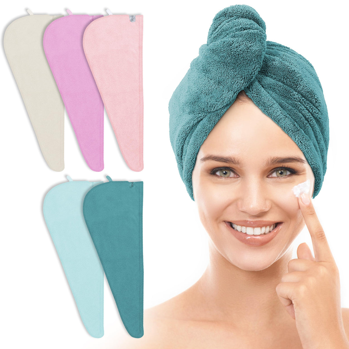 TENSTARS Hair Towel Wrap for All Hair Types, 5 Pack Microfiber Turban