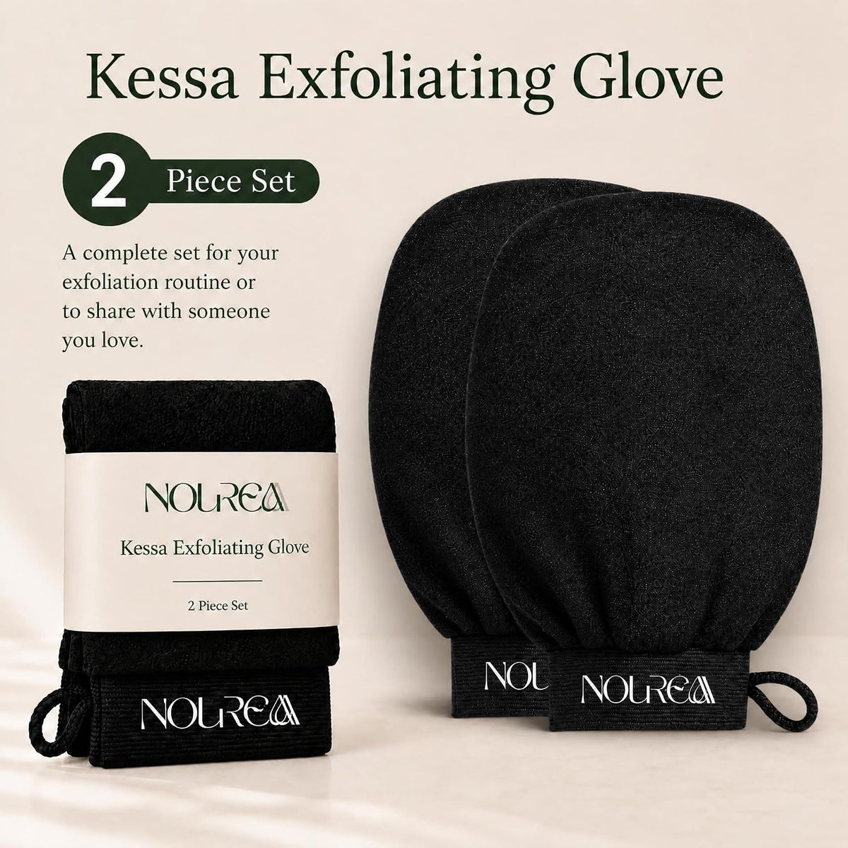 Kessa Exfoliating Glove (2-Pack) – Moroccan Hammam Inspired Body Exfoliating Mitt, Textured Viscose Glove for Dead Skin Removal
