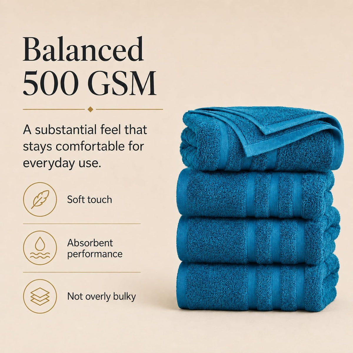 Velqora Large 100% Cotton Bath Towels 2 Pack, 30x60 in, Blue