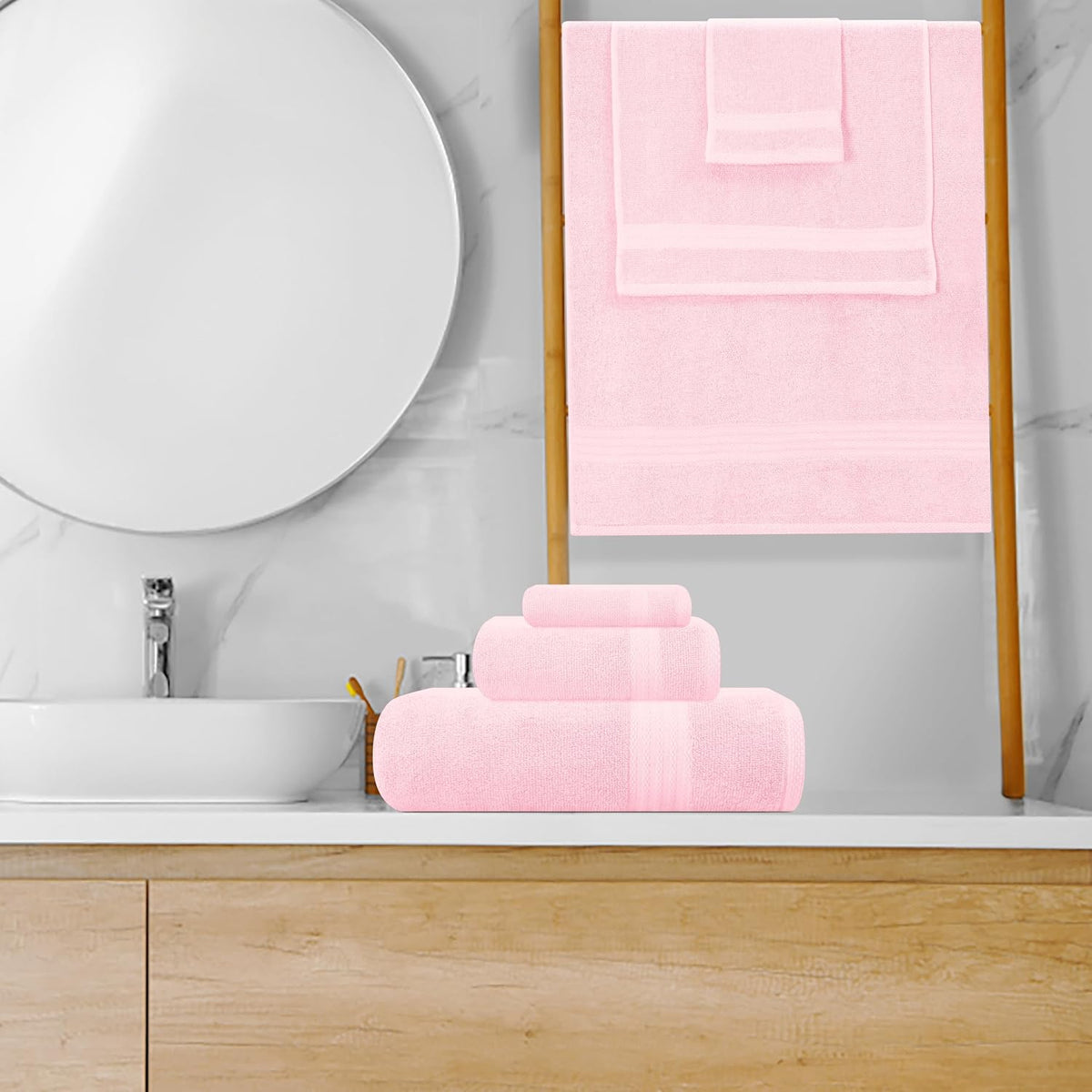 GLAMBURG Ultra Soft 8-Piece Towel Set - 100% Pure Ringspun Cotton, Contains 2 Oversized Bath Towels 27x54, 2 Hand Towels 16x28, 4 Wash Cloths 13x13 - Ideal for Everyday use, Hotel & Spa - Pink