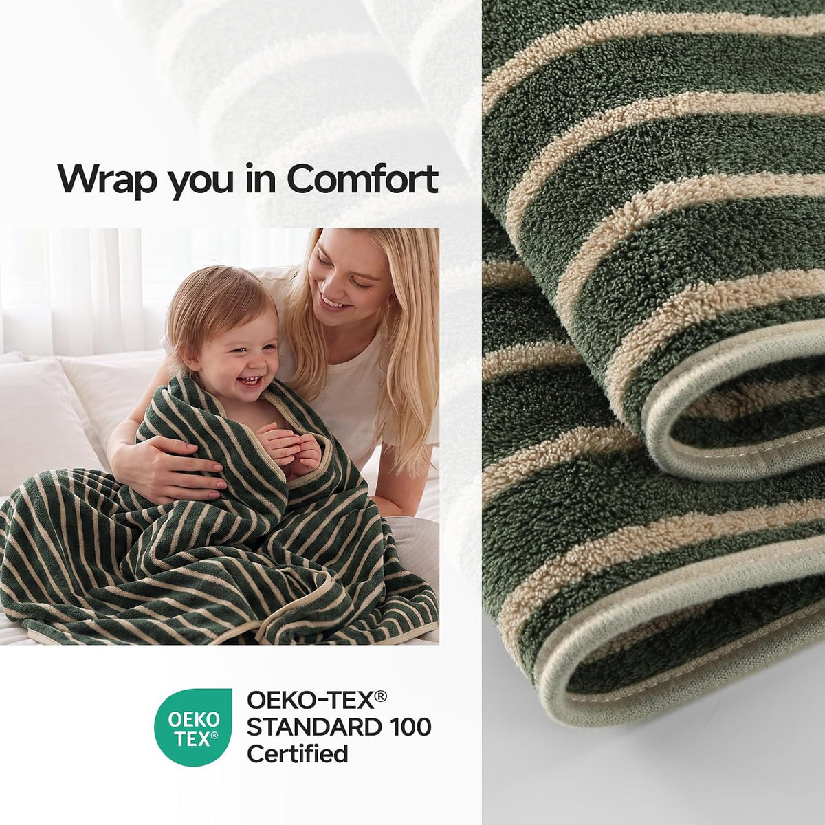 ecolook Striped Microfiber Bathroom Towel Set, Lightweight-Green