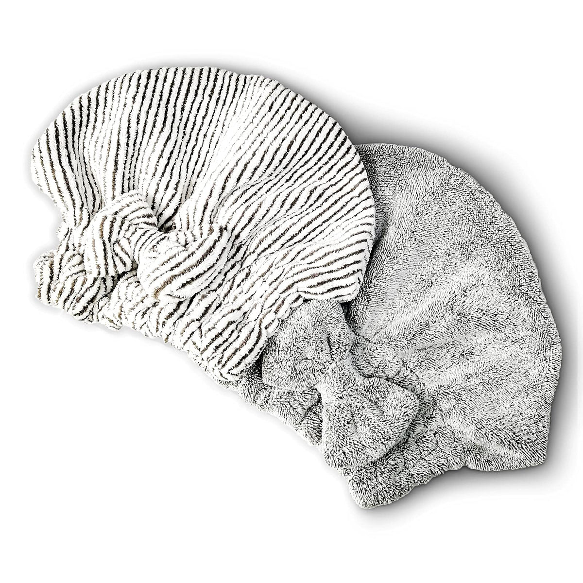 Microfiber Hair Towel Cap,Soft Absorbent Quick Drying Cap for Curly Thick Hair, Wrap Cap with Hair Brush for Women Girls (Pink&Gray White, 2)