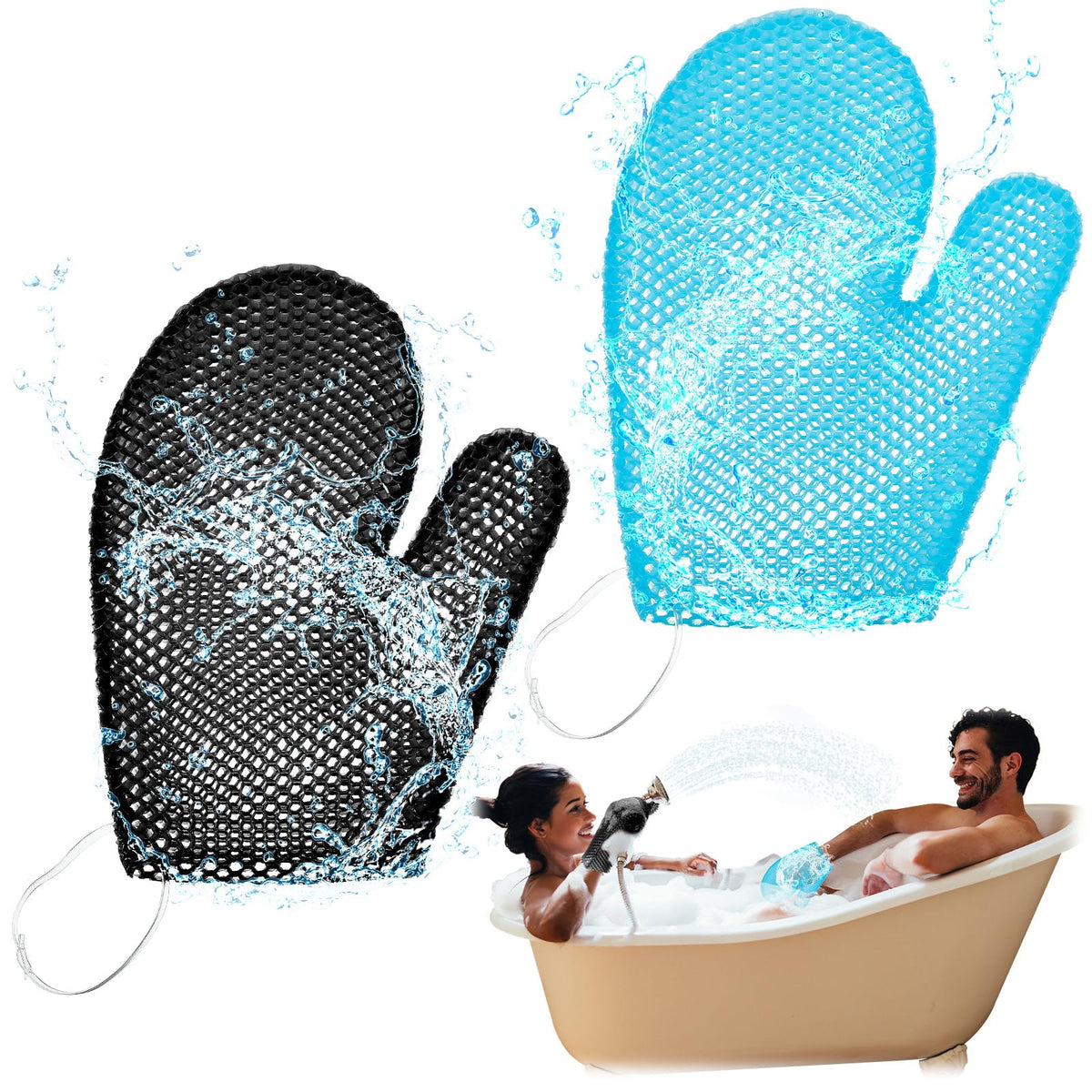 Karenhi 2 Pcs Honeycomb Bath Mitt Exfoliating Glove,Blue,Purple