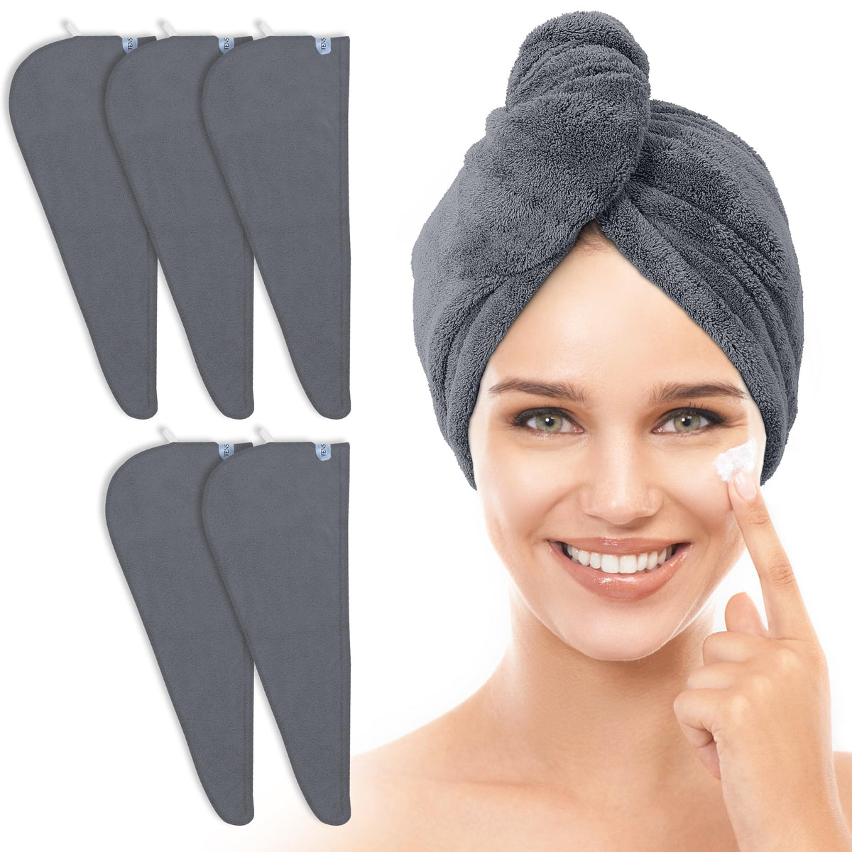 TENSTARS Hair Towel Wrap for All Hair Types, 5 Pack Microfiber Turban