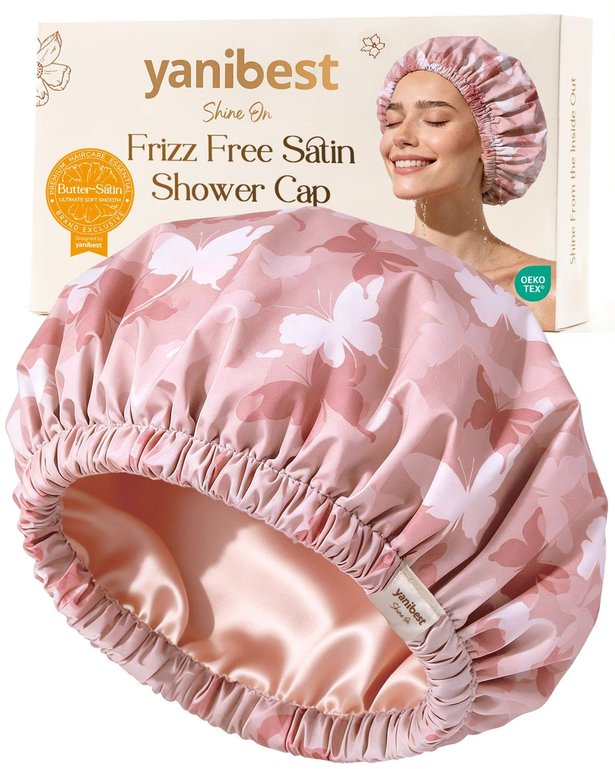 Yanibest Satin Lined Shower Cap, Reusable Waterproof Shower Caps for Women