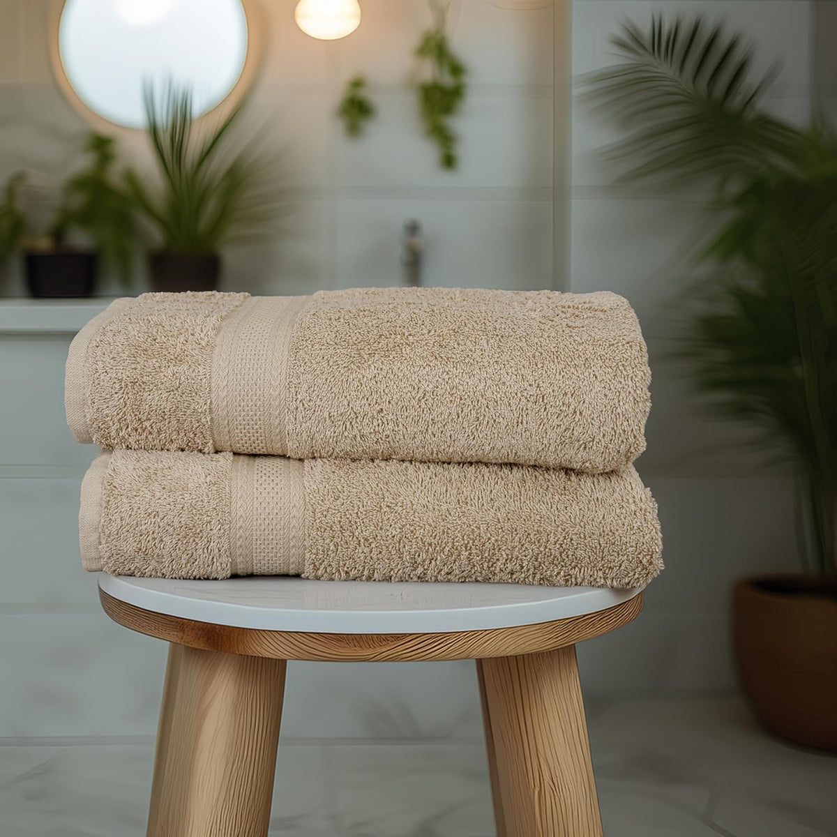 TEXCRAFT Large Bath Towels Set of 6 – 100% Cotton Terry – 24" x 50" – Quick Dry, Soft & Highly Absorbent – Beige Towels for Bathroom, Gym, Spa, Pool & Daily Use