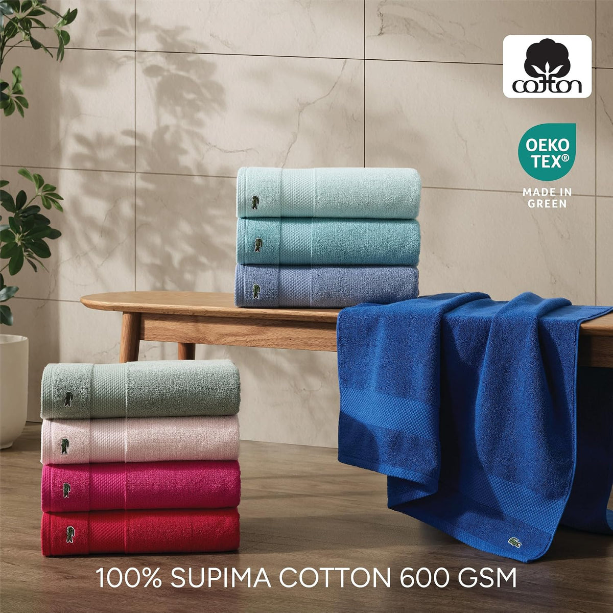 Lacoste Heritage 100% Supima Cotton Bath Towel 30" x 54", Aloe