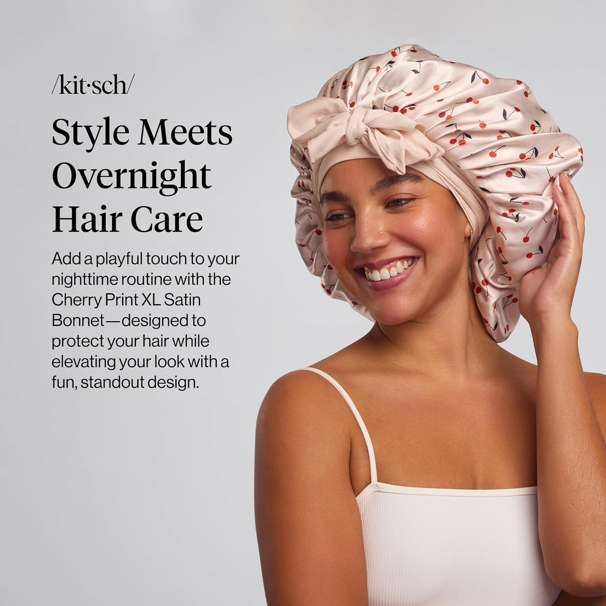 Kitsch XL Satin Bonnet for Sleeping - Cherry Print
