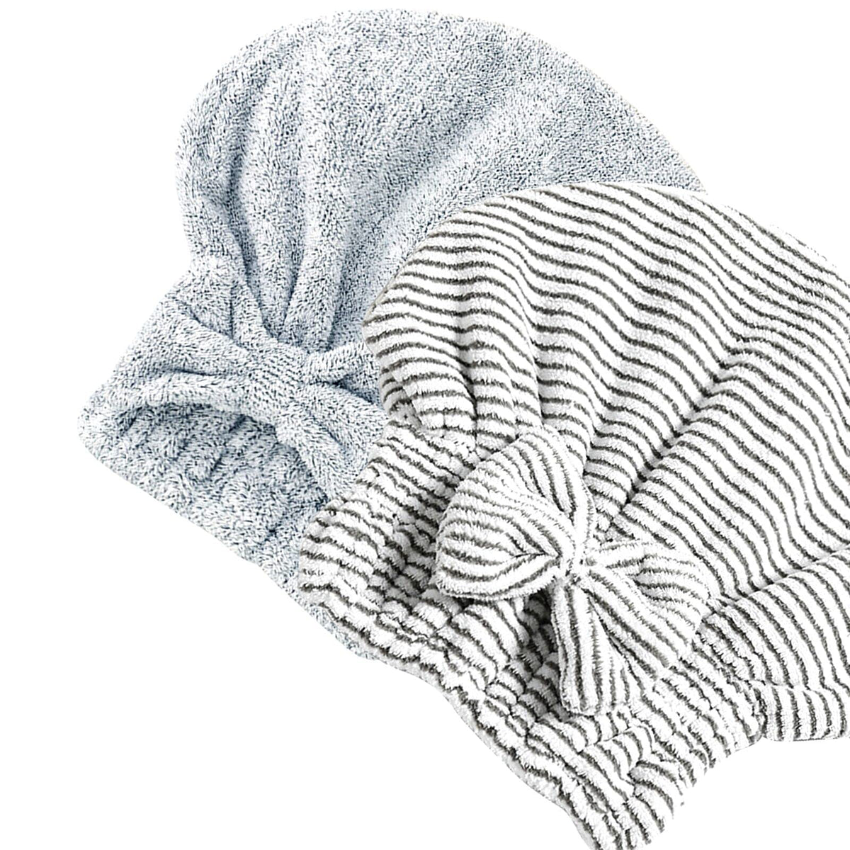 Jseng 2PC Microfiber Hair Drying Caps Stripe, Extreme Soft & Ultra Absorbent, Fast Drying Turban Hair Wrap Towels Thick Fluffy for Women