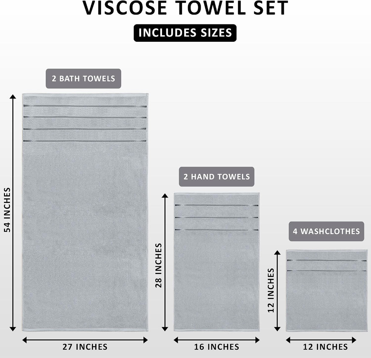 Utopia Towels 8 Piece Luxury Towel Set, 600 GSM, Viscose Stripe, Cool Grey