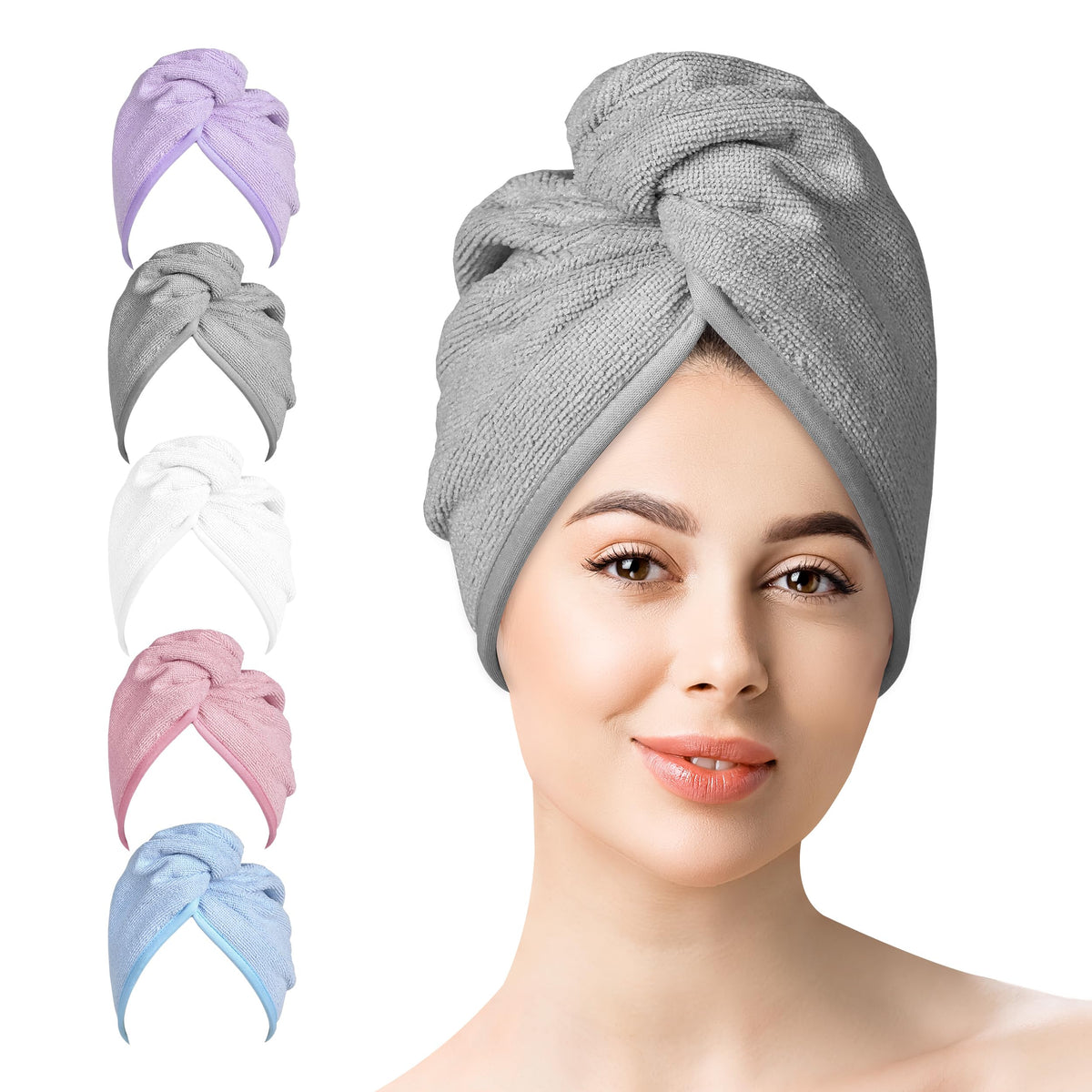 Microfiber Hair Towel Hair Wrap: 2 Pcs 10X26 Hair Dryer Women (White Beige)
